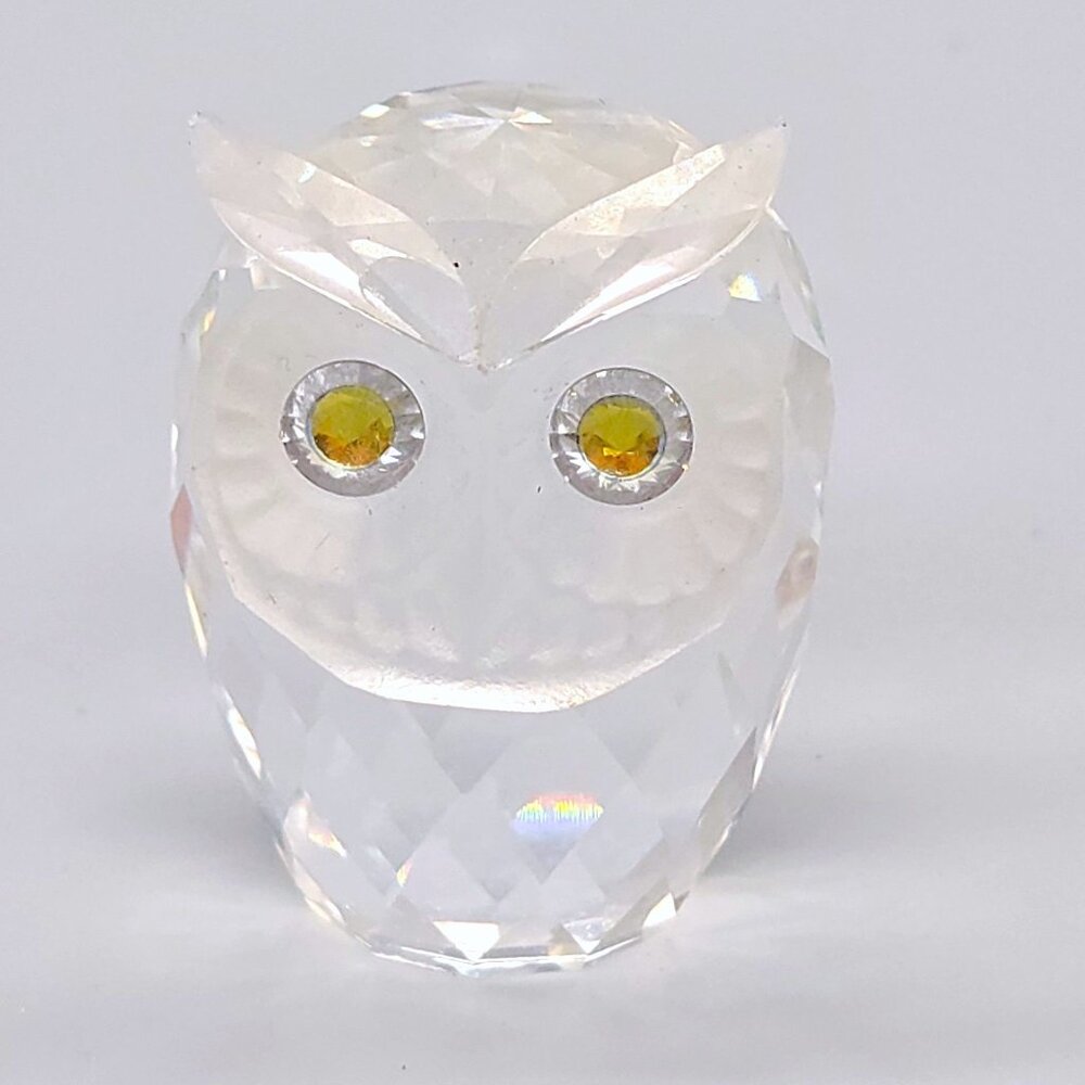 VTG Swarovski Crystal 2" Small Retired Owl Figurine Citron Eyes Woodland Friends